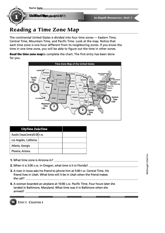 Reading A Time Zone Map Printable pdf