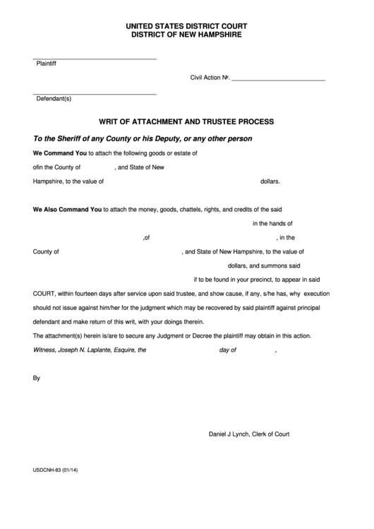 Writ Of Attachment And Trustee Process Printable pdf