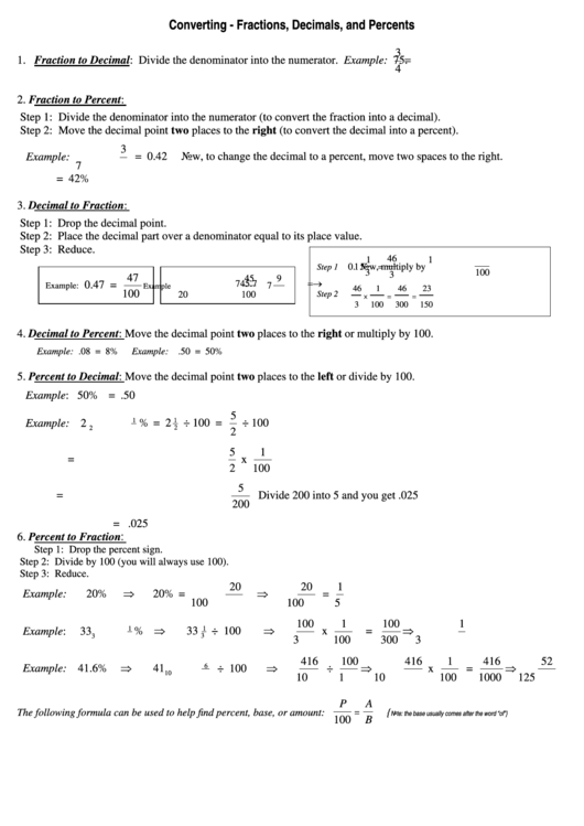 Converting Fractions Decimals And Percents Worksheet Printable Pdf