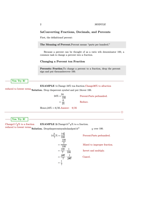 Converting Fractions, Decimals And Percents Worksheet Printable pdf