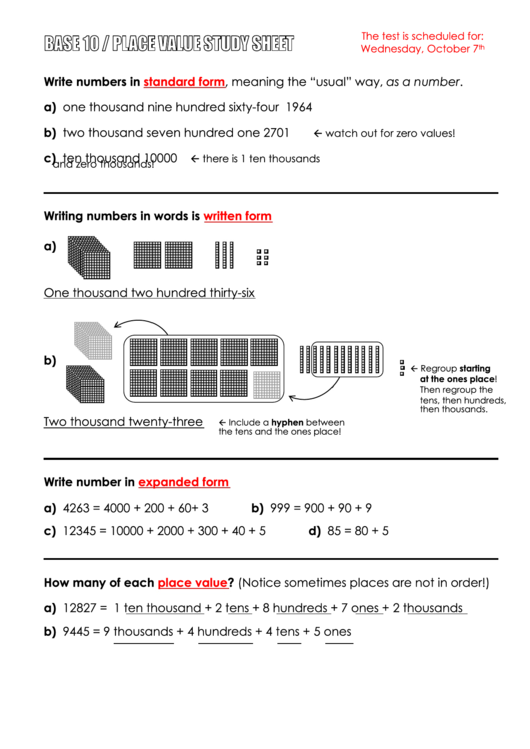 Place Value Worksheet Printable pdf
