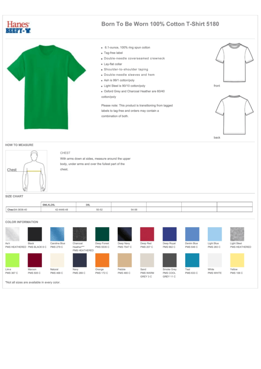 Hanes Born To Be Worn 100% Cotton T-Shirt Size Chart Printable pdf