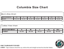 Columbia Men's/ladies' Size Chart