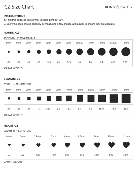Bling Jewelry Cz Size Chart Printable pdf