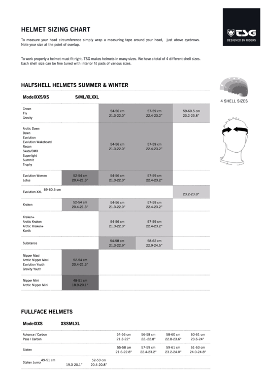 Tsg Bike Helmet Sizing Chart Printable pdf