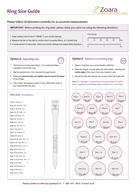 Fillable Zoara Ring Size Guide Printable pdf