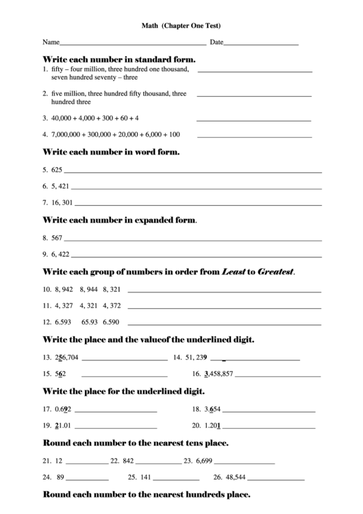 Write Each Number In Standard Form Printable pdf