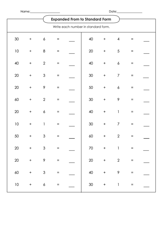Expanded From To Standard Form Printable pdf