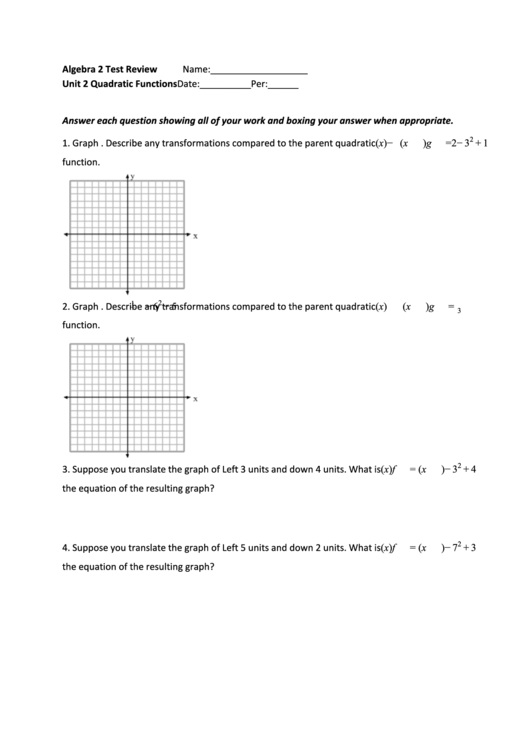 Quadratic Functions Printable pdf