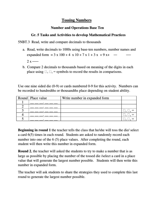 Number And Operations Base Ten Printable pdf