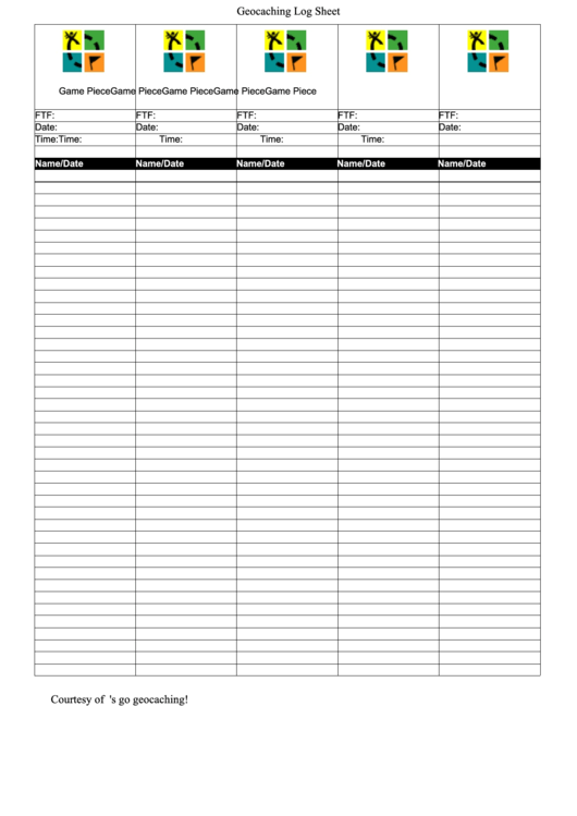 Geocaching Log Sheet