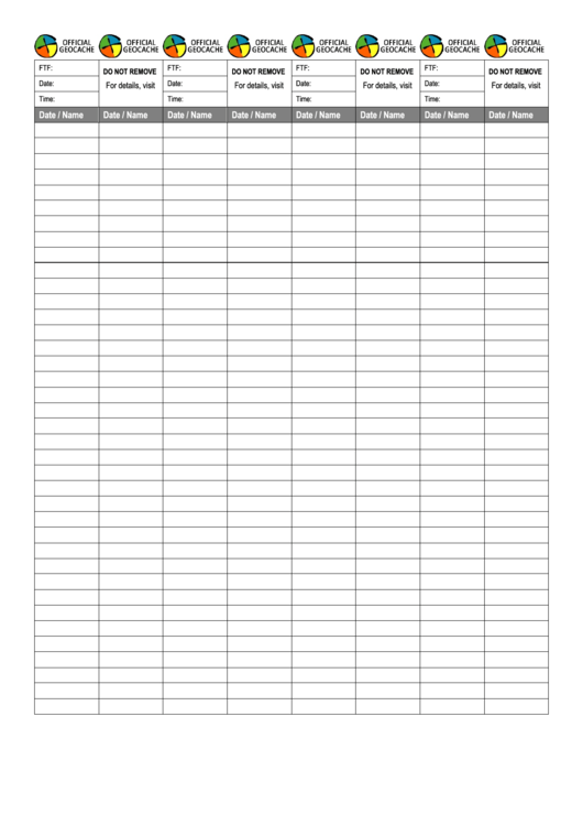 Geocaching Log Sheets Printable pdf