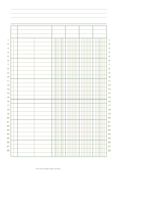 4 Column - 28 Rows - Portrait Ledger Paper Printable pdf