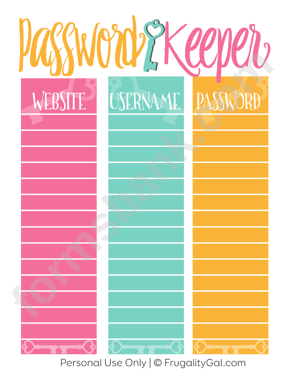 Password Keeper Template printable pdf download