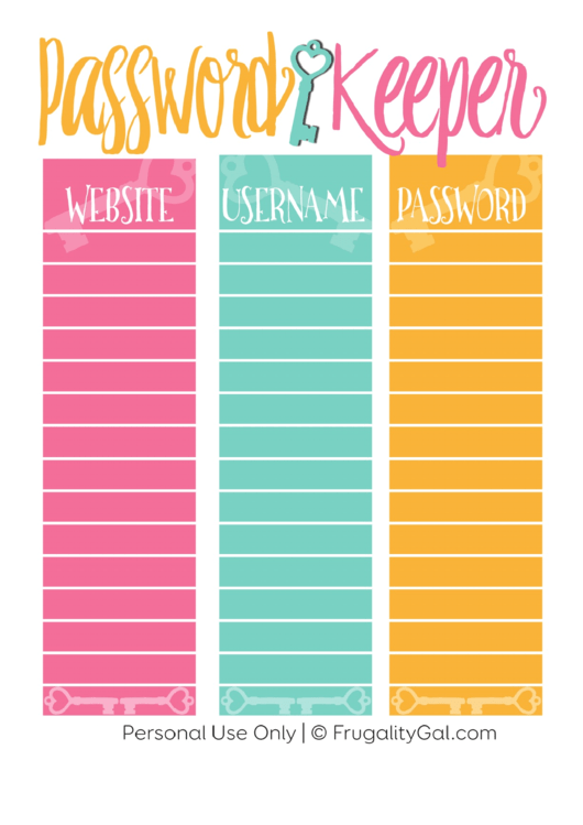 Password Keeper Template Printable pdf