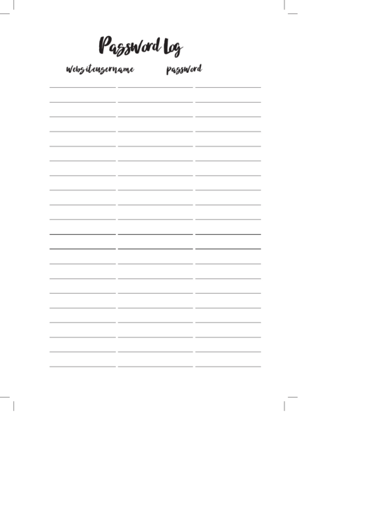 Password Log Template Printable pdf