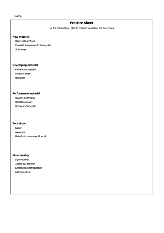 Practice Sheet Printable pdf