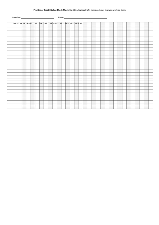 Practice Or Creativity Log Check Sheet Printable pdf