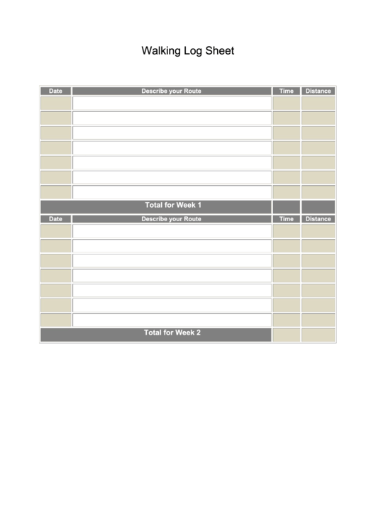 Walking Log Sheet Template Printable pdf