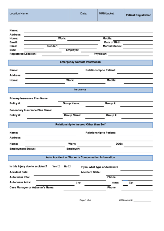 Patient Registration Packet printable pdf download