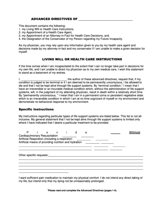 Logan County Advance Directive Form Printable pdf
