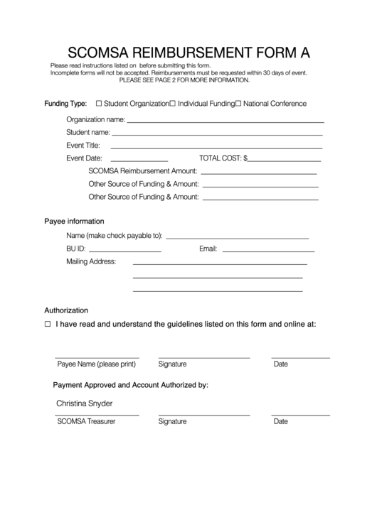 Scomsa Reimbursement Form A Printable pdf